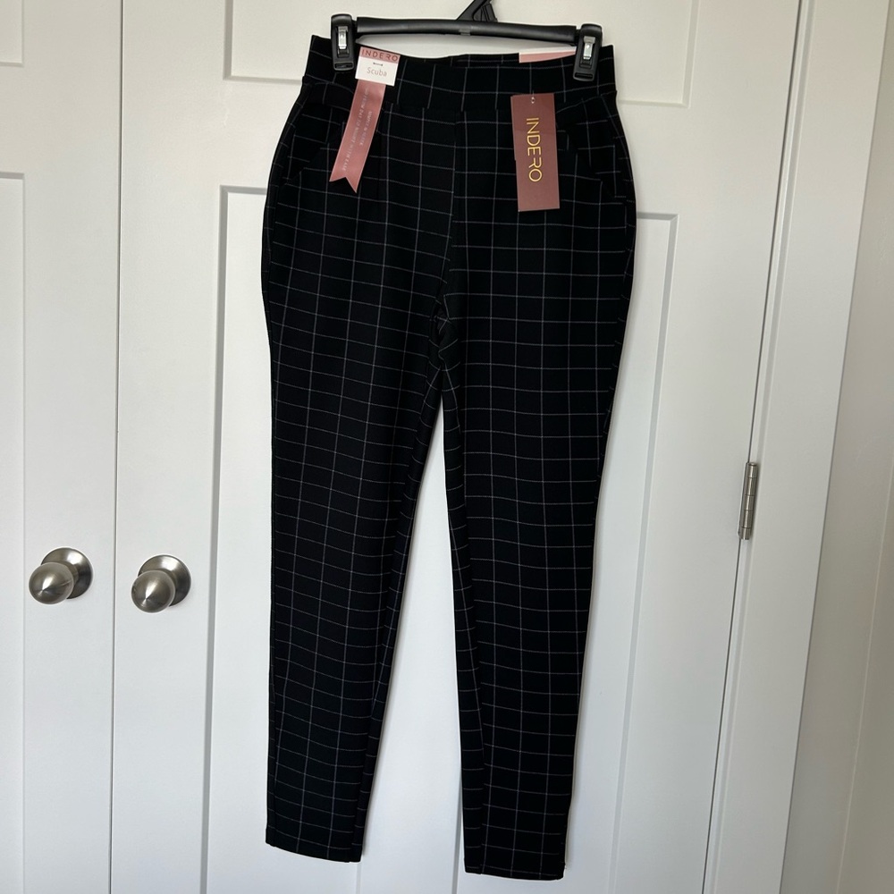 Women’s Black Plaid Dress Pants with Elastic Waist